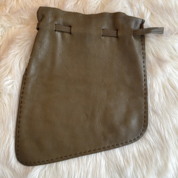 Mid Century Modern Olive Green Leather Asymmetrical Bag - Picture 4 of 11